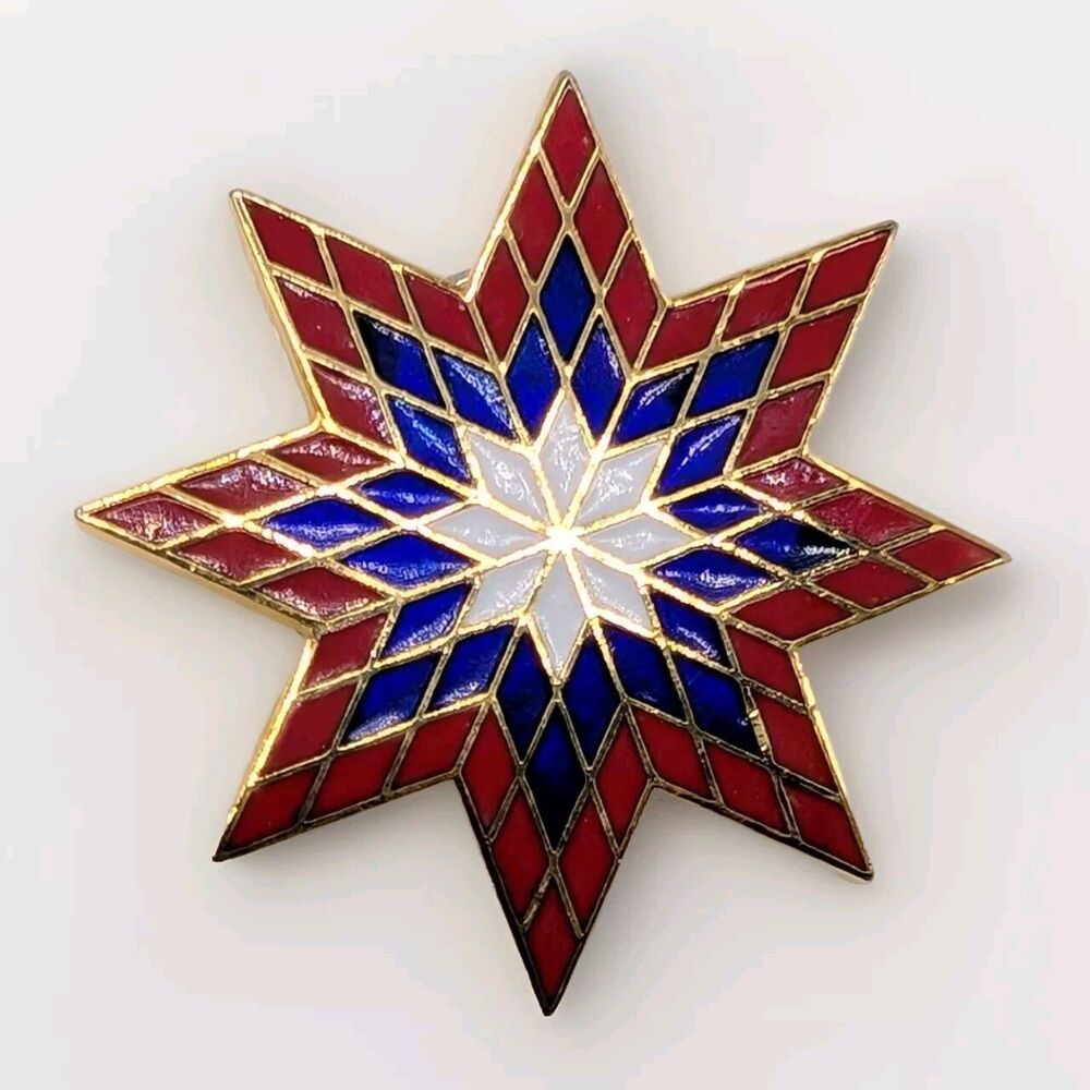 Star Shaped Enameled Quilt Pin Red White Blue 1985 Imagine That